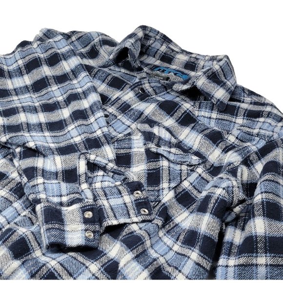 BTC Bay Trading Company Pearl Snap Heavy Flannel Shirt Blue White Plaid Size 2XL - Picture 3 of 5